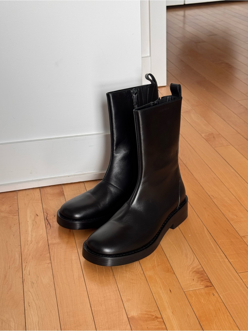Black Leather Mid-Calf Platform Boots